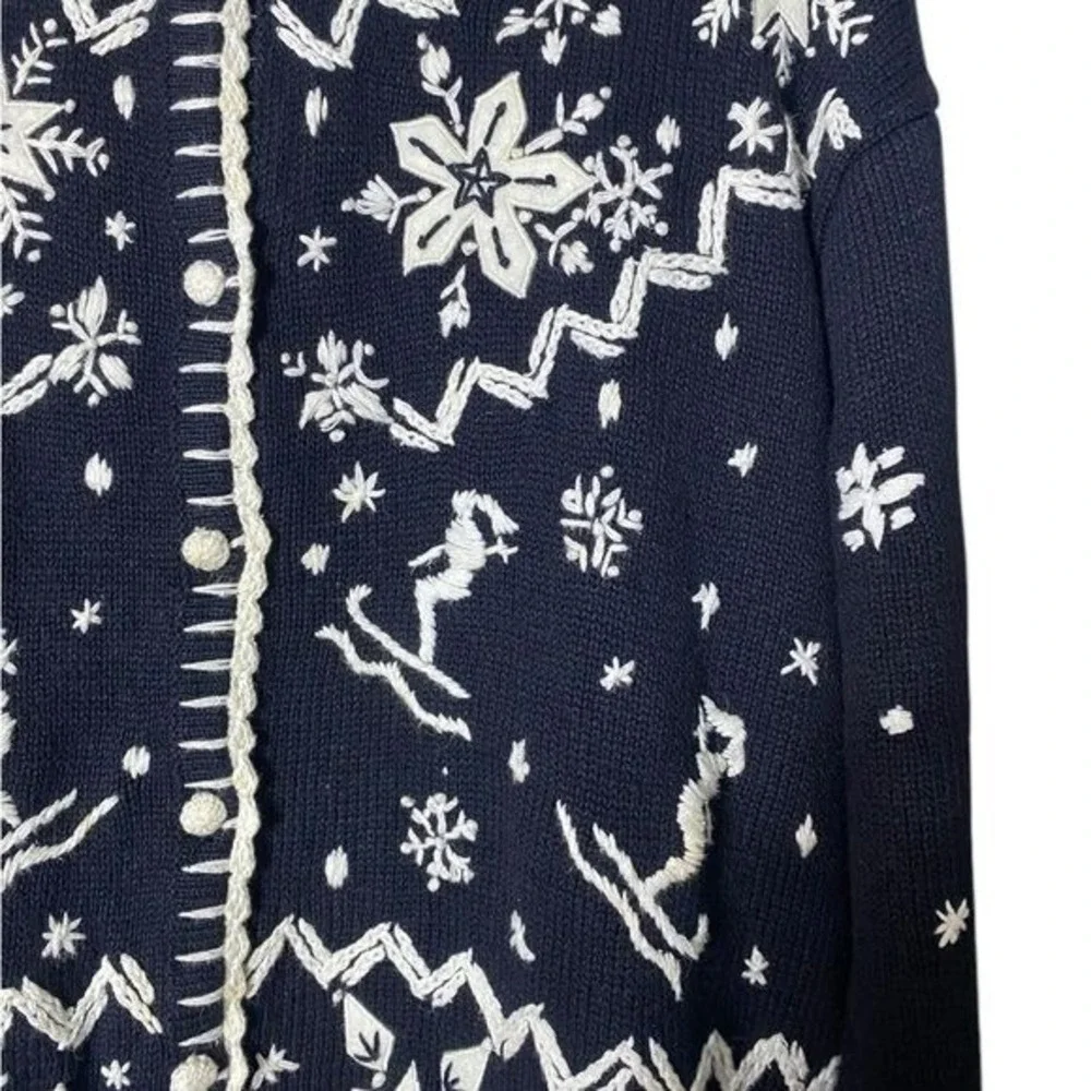 Vintage Women's Embroidered Cardigan Sweater XL Ski Snow Graphic Ramie Snow - Picture 3 of 9